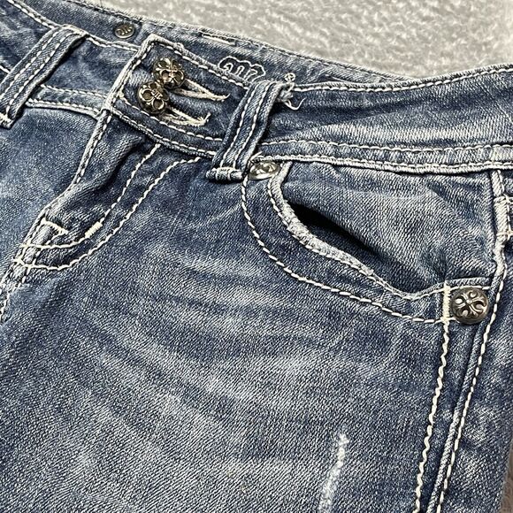 Miss Me Distressed Low Rise Western Bootcut Y2K Size 26 Rhinestone Cowboy - Picture 10 of 13